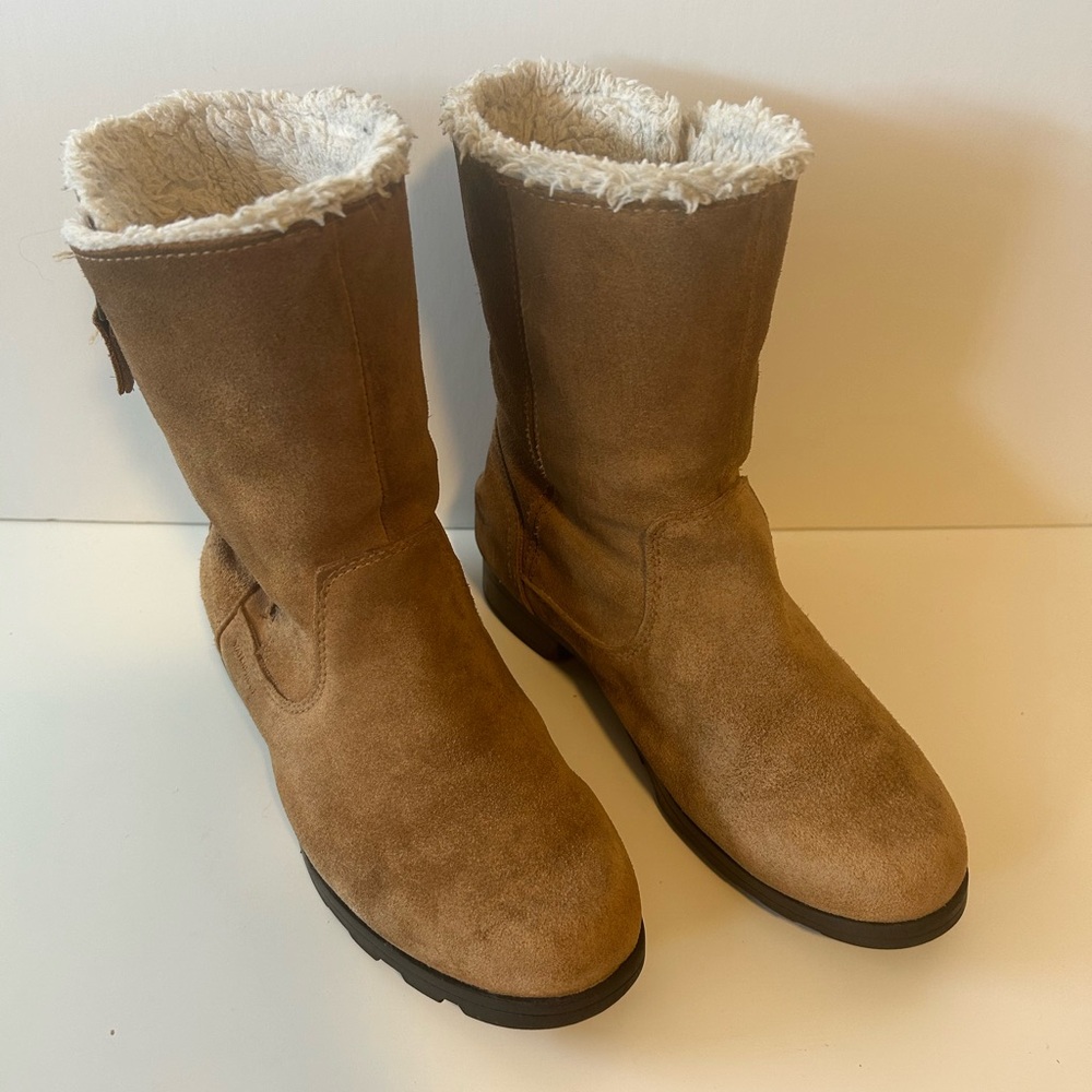 Sorel Youth Emelie Foldover Boots Side Zip Camel Brown - Sz 3